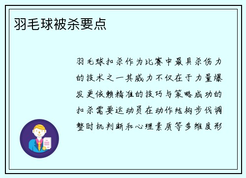 羽毛球被杀要点